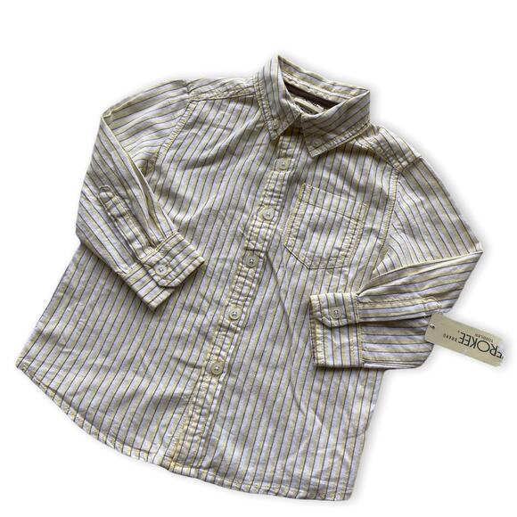 Cherokee Boys Shirt Size 3T Yellow Gray White Stripe Oxford Button Up Front NEW - Picture 1 of 6